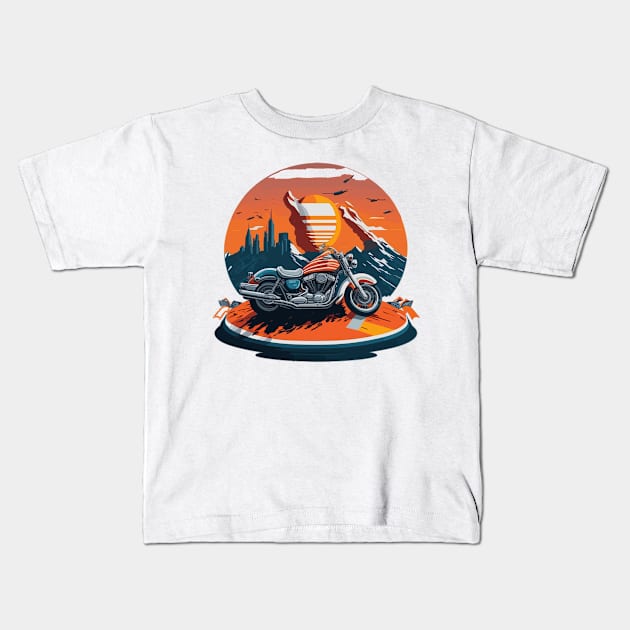 motorcycle and the flag independence day Kids T-Shirt by marklink